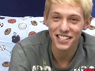 Skinny young gay stroking his long dick